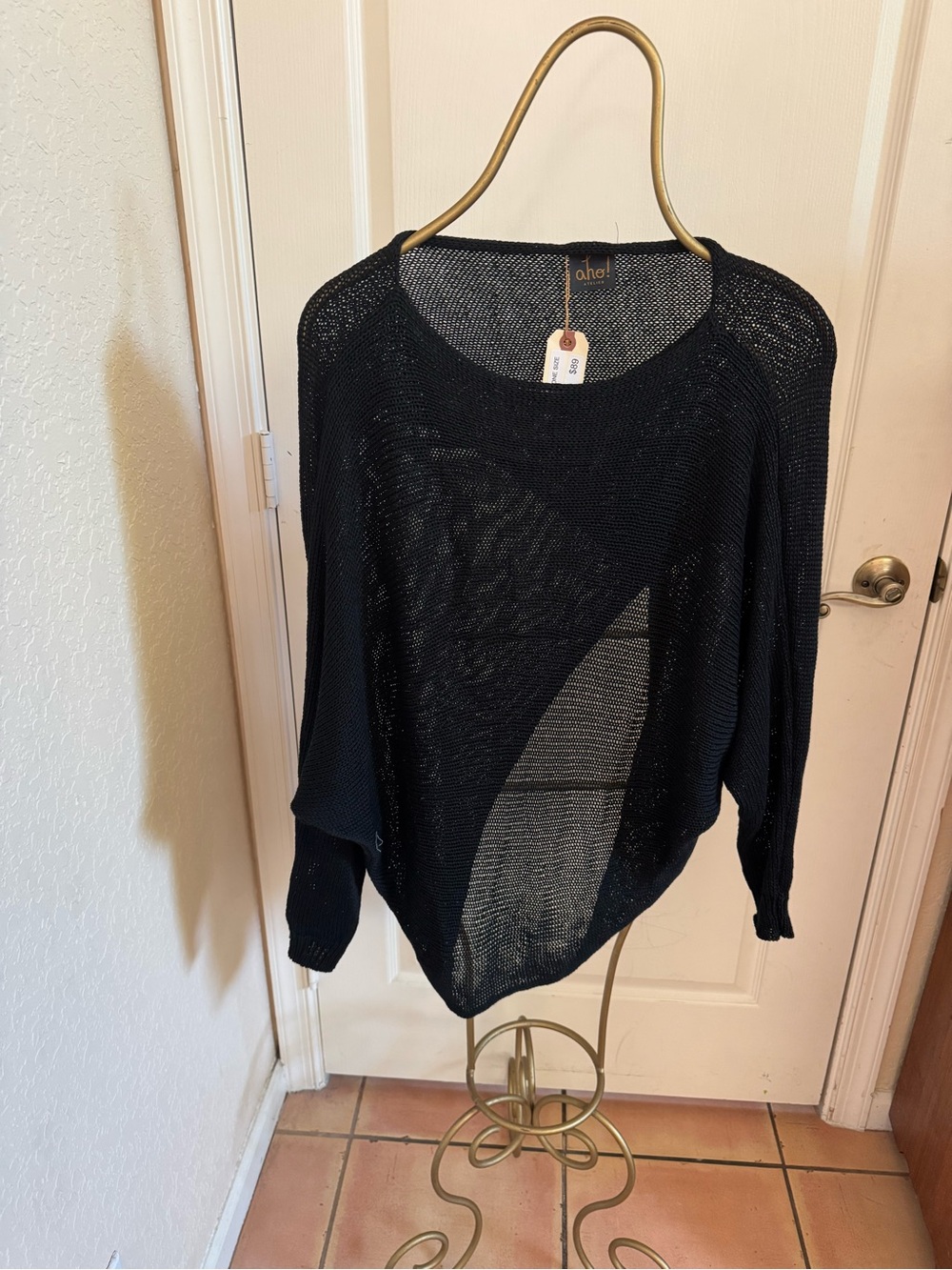ALO Black Lightweight Knit Pullover Sweater with unique cutouts